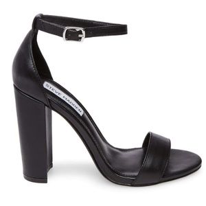 STEVE MADDEN CARRSON BLACK LEATHER BLOCK HEELS